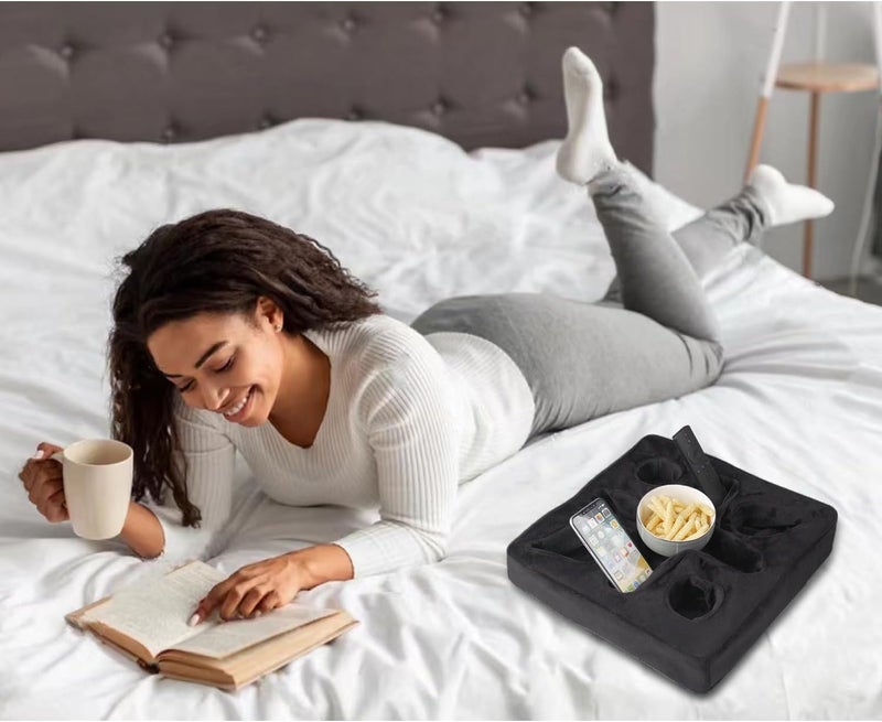 Xchouxer Couch and Bed Cup Holder Pillow, Sofa Refreshment Tray for Drinks/Remote Control/Snacks Holder (Black) - Image 4